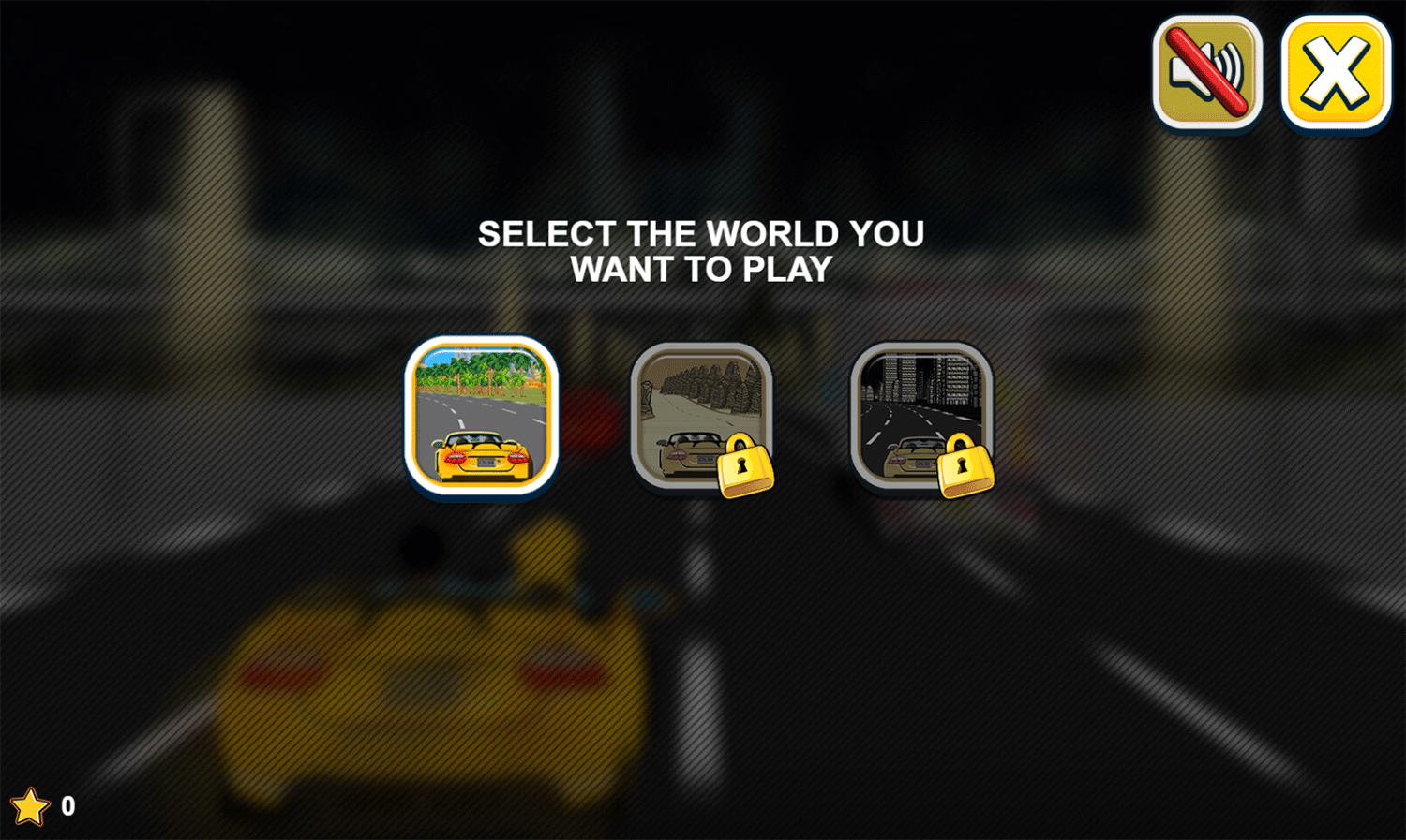 Car Rush Game Select World Screenshot.