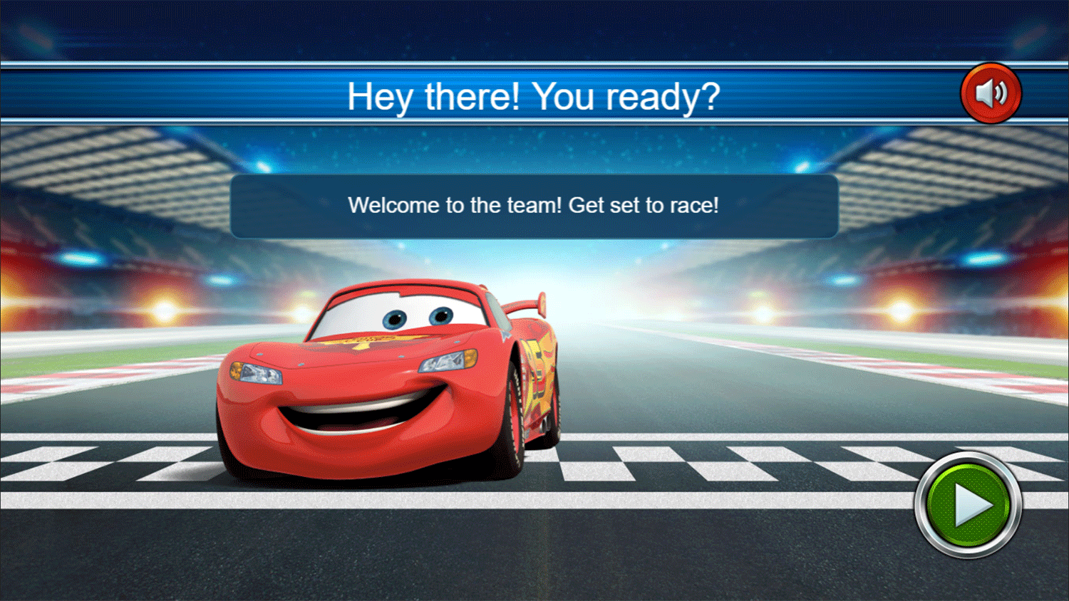 Cars Lightning Speed Game Welcome Screen Screenshot.