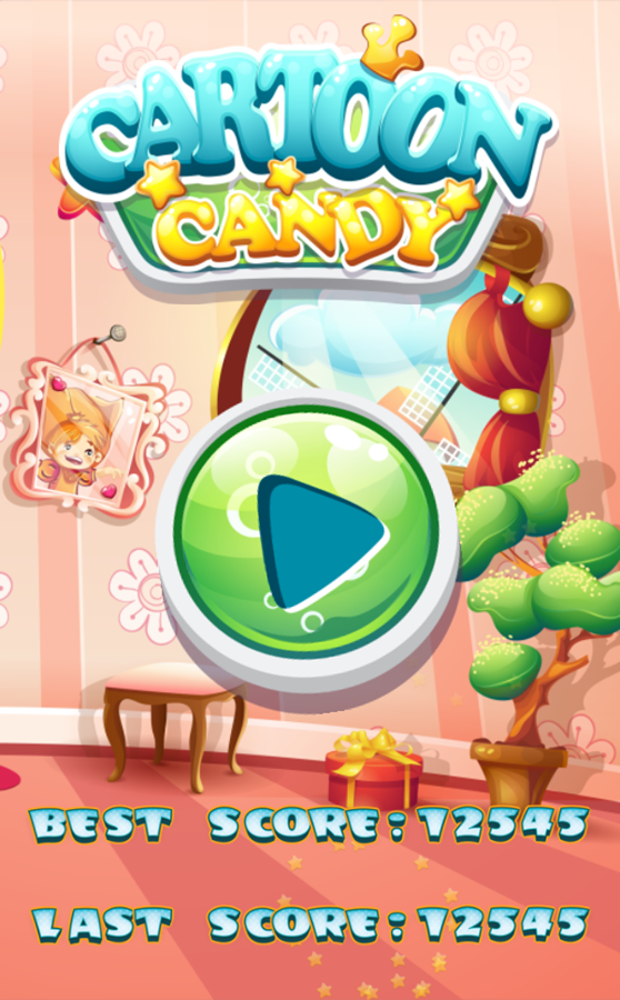 Cartoon Candy Game Over Screenshot.