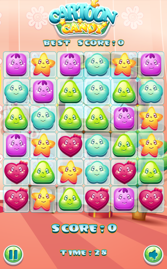 Cartoon Candy Game Start Screenshot.