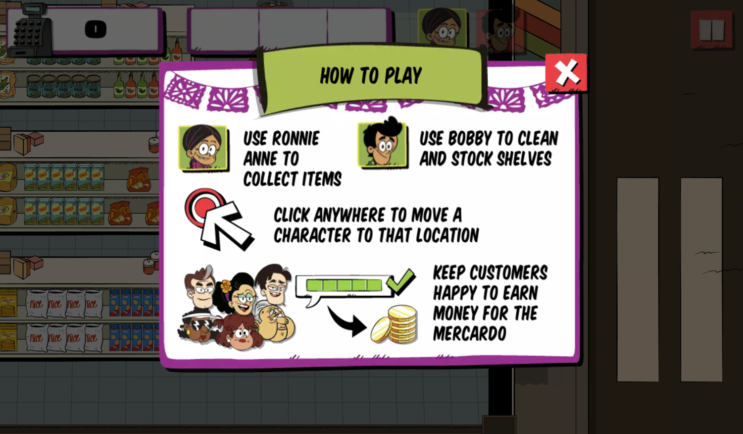 Casagrandes Mercado Mayhem Game How to Play Screen Screenshot.