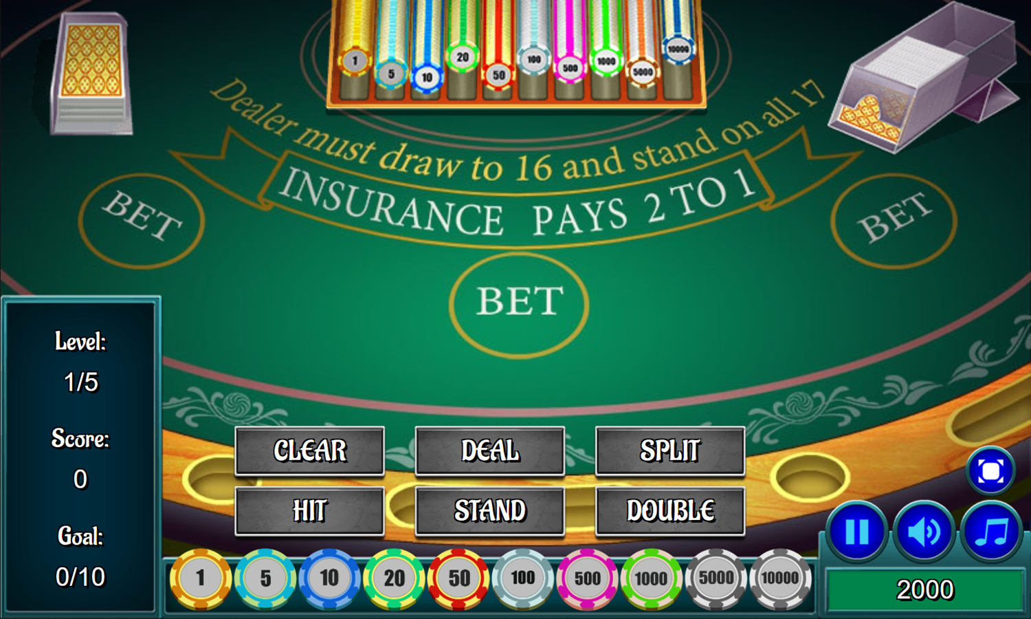 Casino Blackjack Game Start Screenshot.