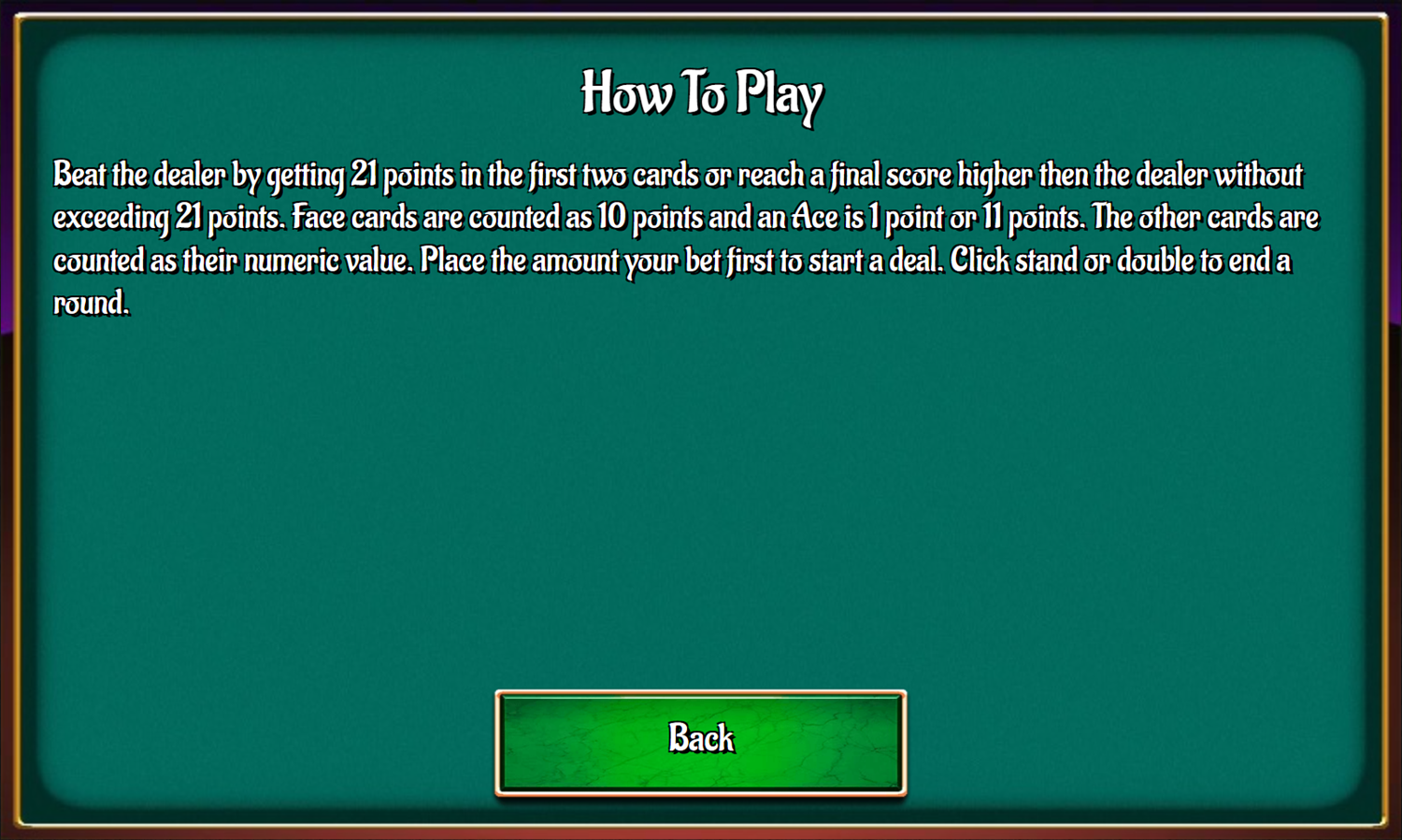 Casino Blackjack Game How To Play Screenshot.