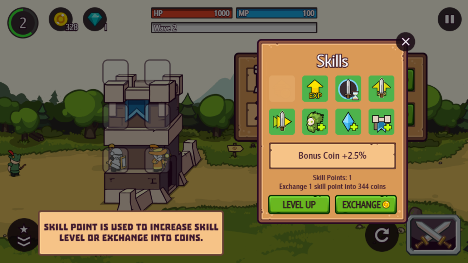 Castle Defender Saga Game Skill Points Screenshot.