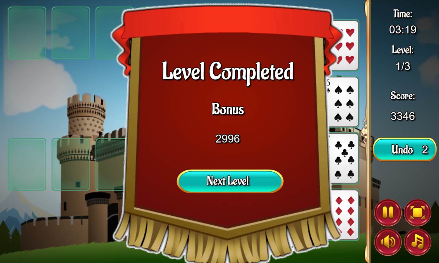 Castles in Spain Game Level Completed Screenshot.