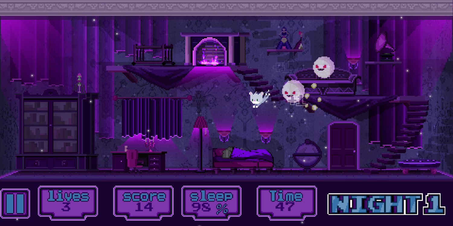 Cat and Ghosts Game Play Screenshot.