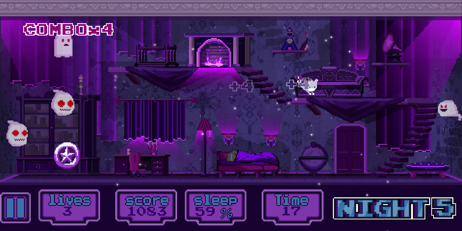 Cat and Ghosts Game Progress Screenshot.