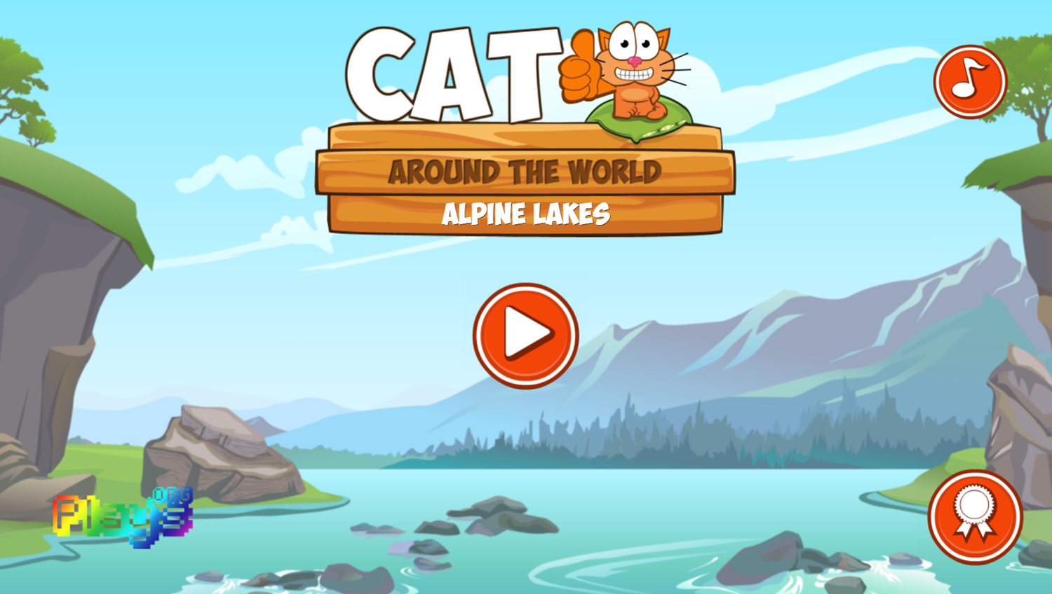 Cat Around the World Alpine Lakes Game Welcome Screen Screenshot.