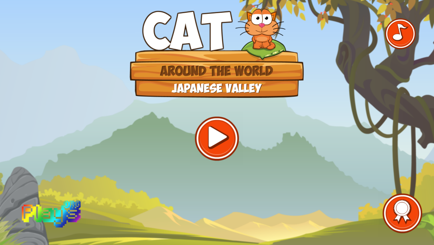 Cat Around the World Japanese Valley Game Welcome Screen Screenshot.