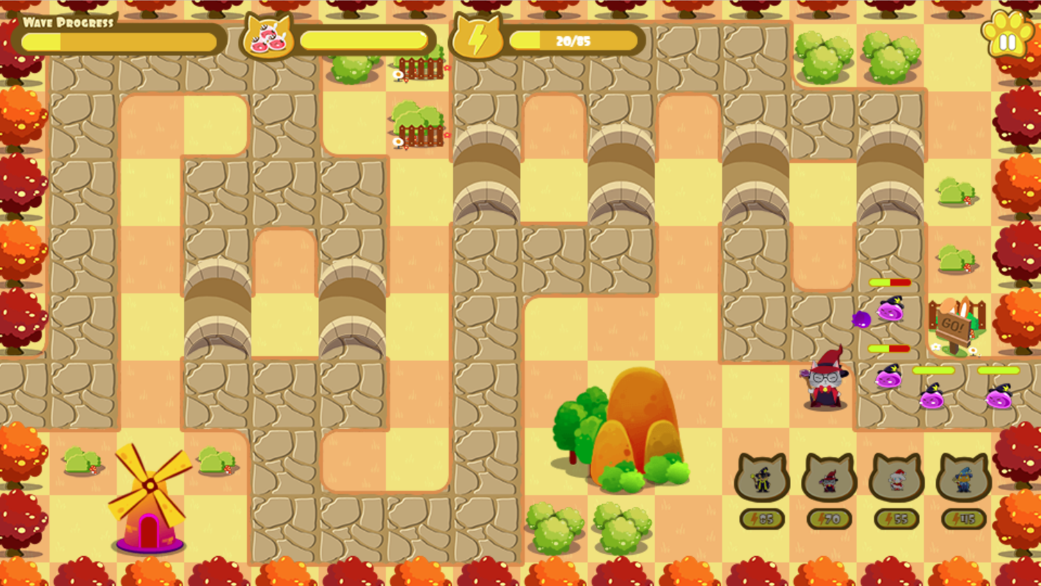 Cat Wizard Defense Game Desert Level Screenshot.