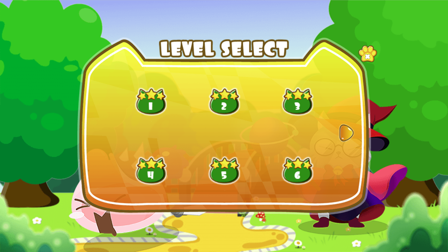 Cat Wizard Defense Game Level Select Screen Screenshot.