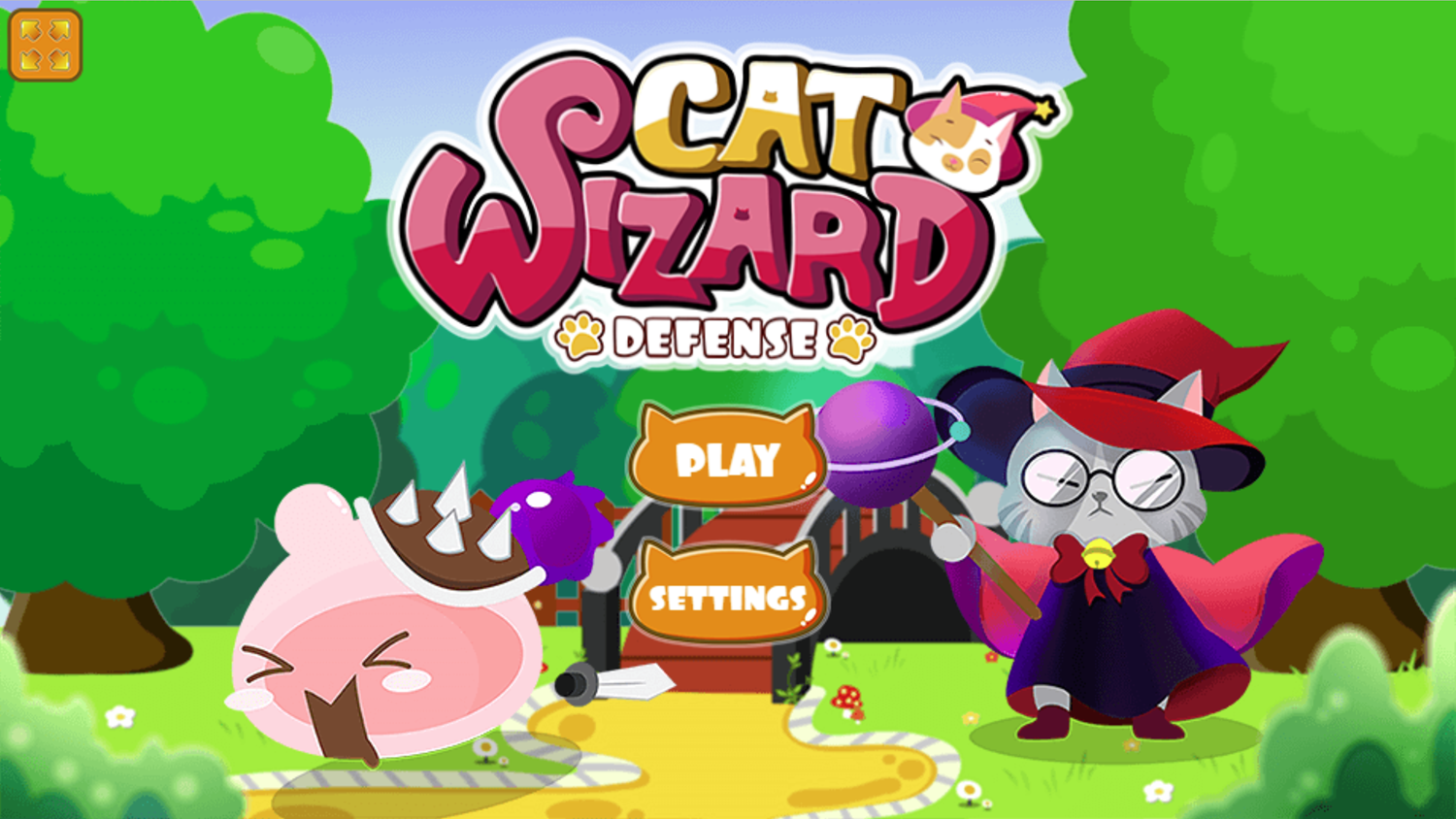 Cat Wizard Defense Game Welcome Screen Screenshot.
