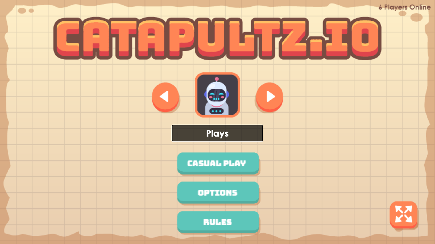 Catapultz.io Game Welcome Screen Screenshot.