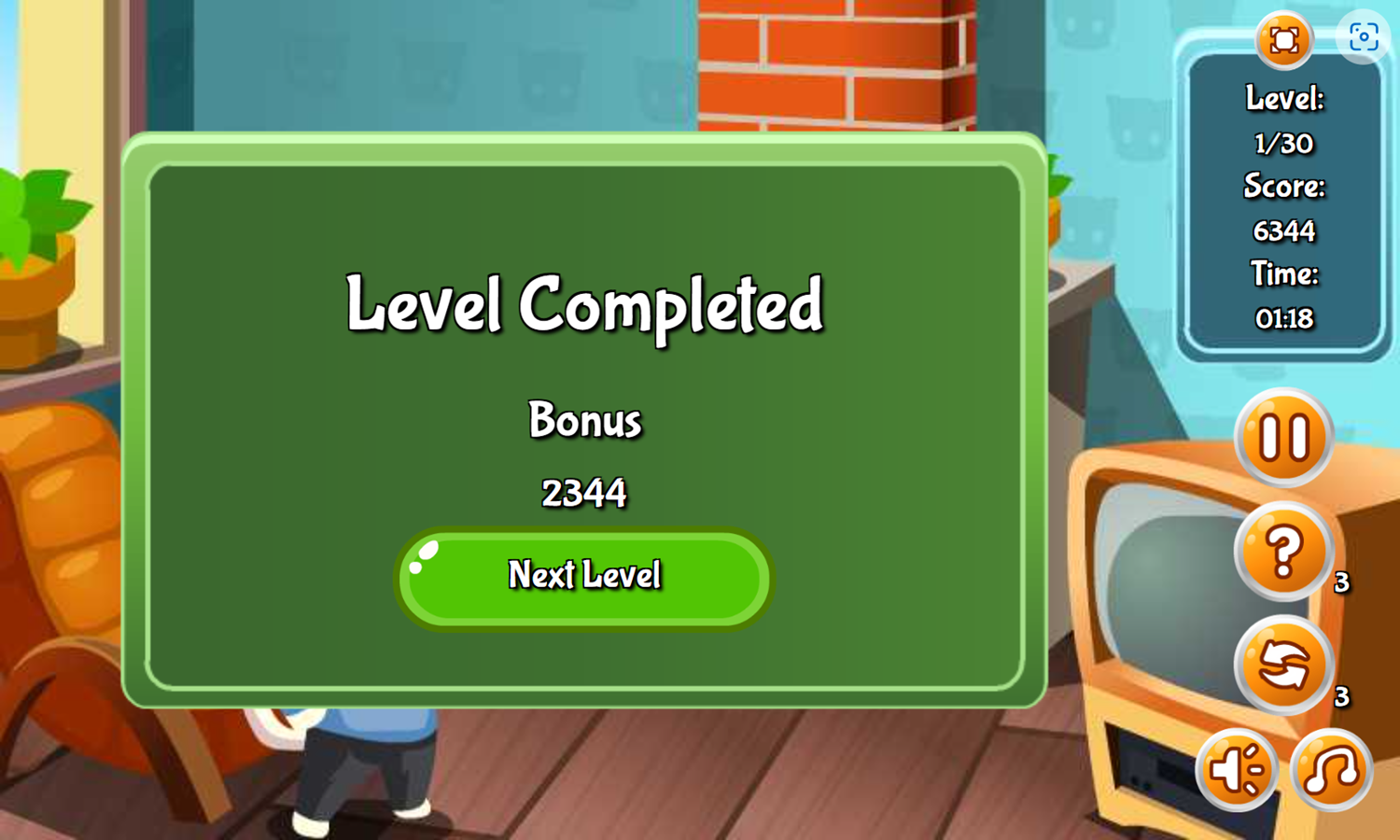 Cats Hexjong Game Level Completed Screenshot.