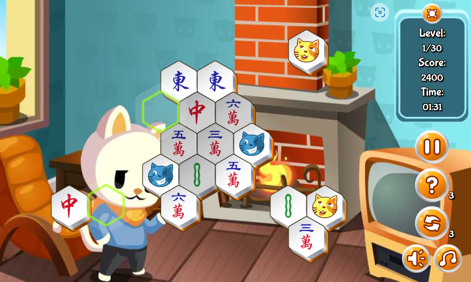 Cats Hexjong Game Level Play Screenshot.