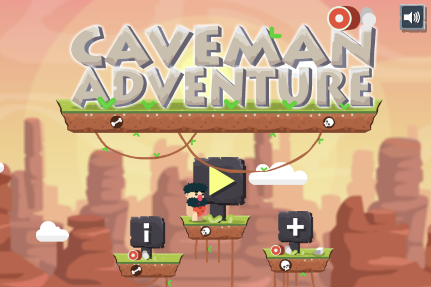 Caveman Adventure Game Welcome Screen Screenshot.