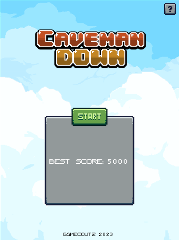 Caveman Down Game Welcome Screen Screenshot.