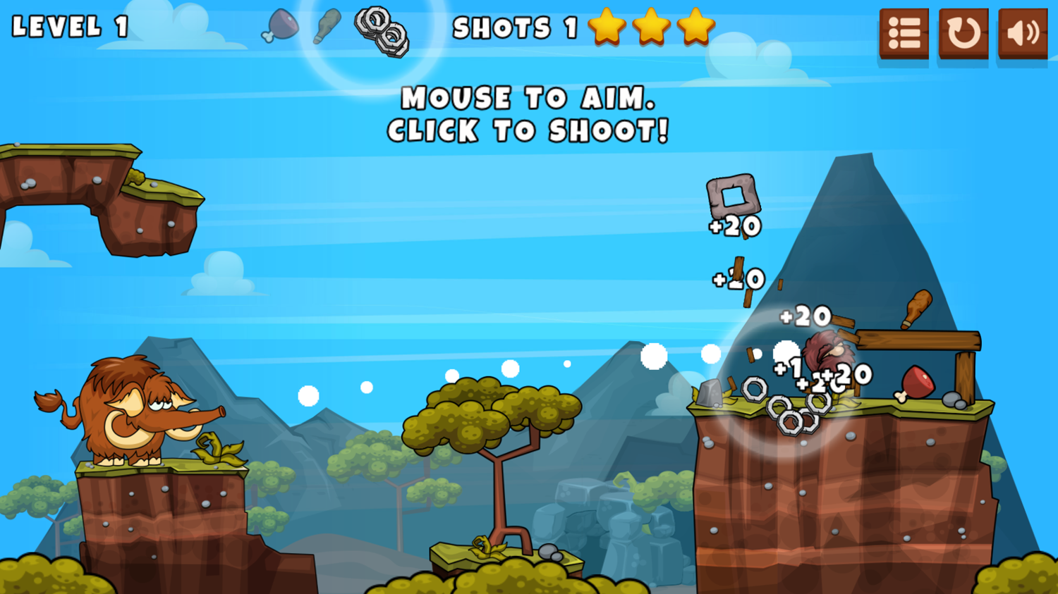 Caveman Island Game Level Play Screenshot.