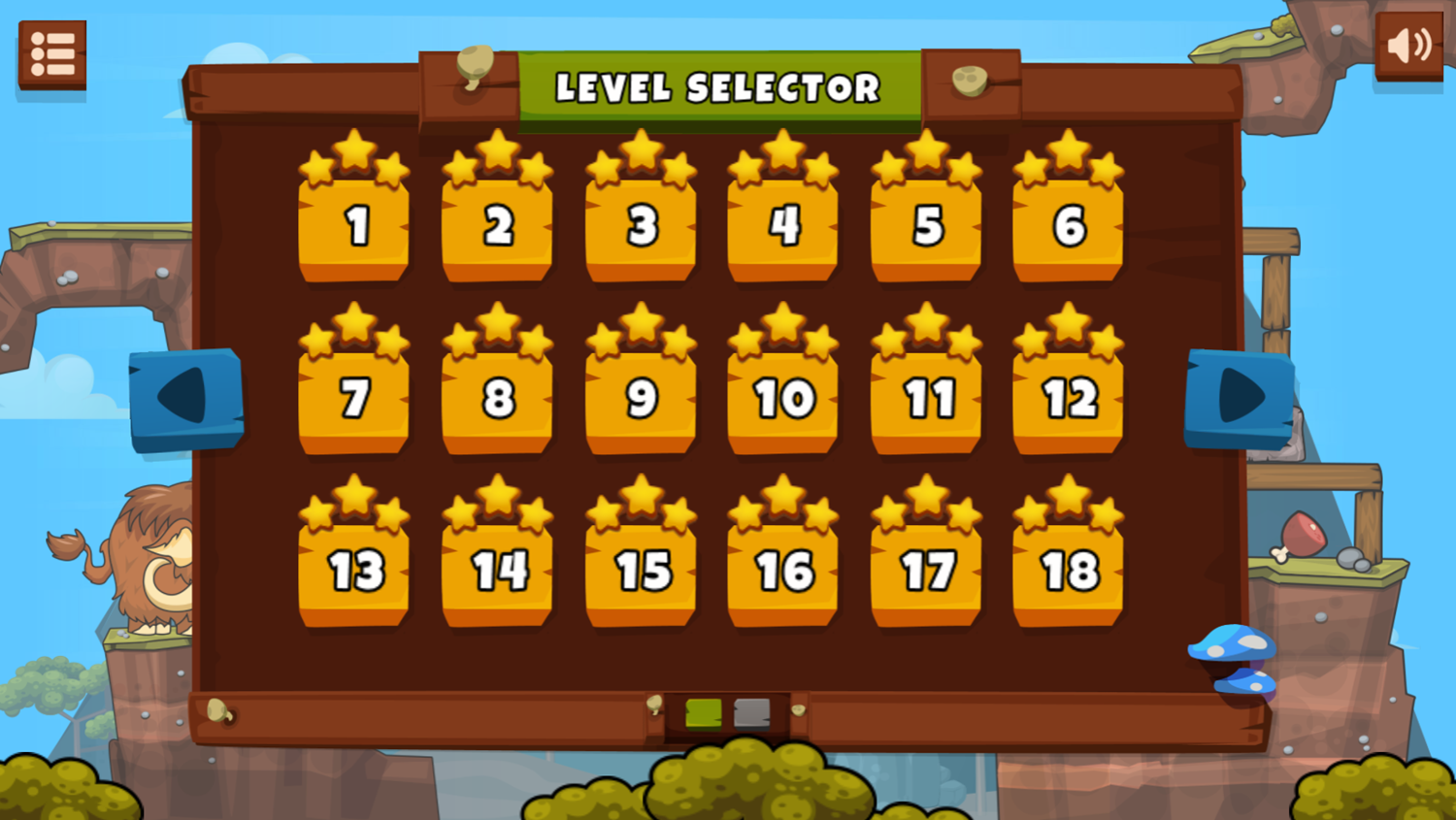 Caveman Island Game Level Ratings Screenshot.