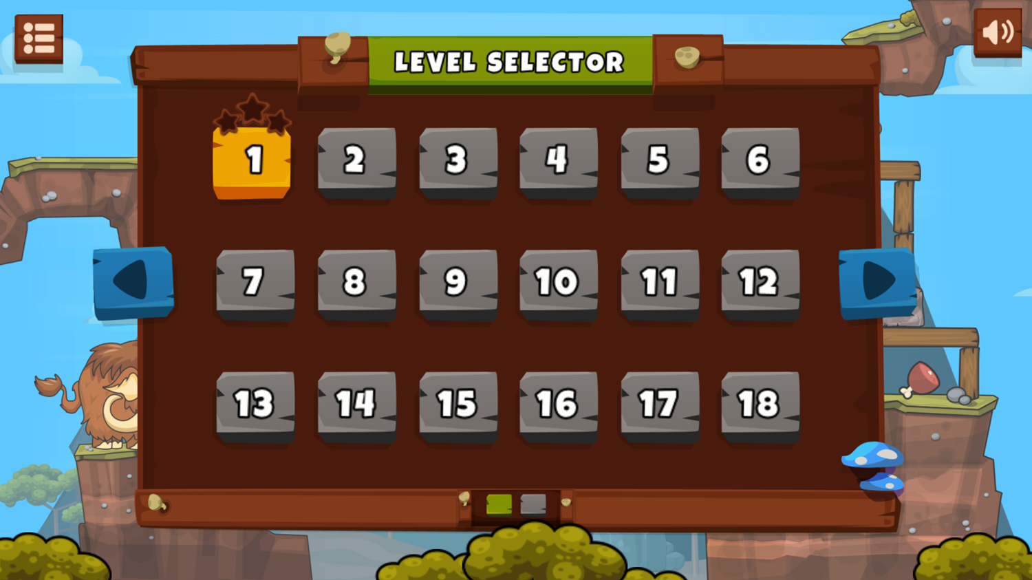 Caveman Island Game Level Selector Screenshot.