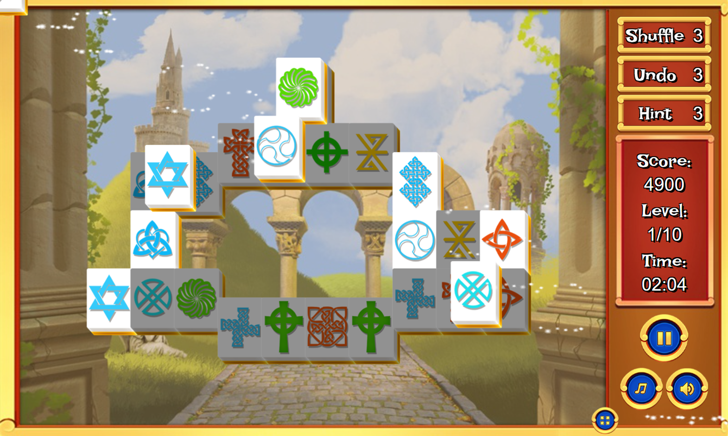 Celtic Mahjong Game Level Play Screenshot.