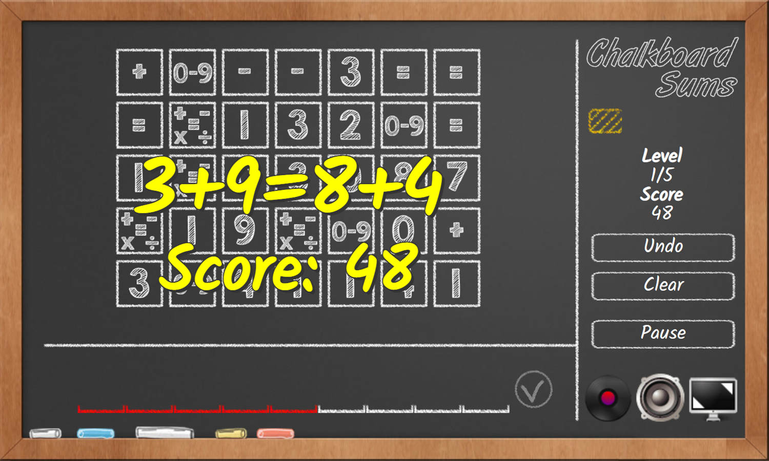 Chalkboard Sums Game Play Screenshot.