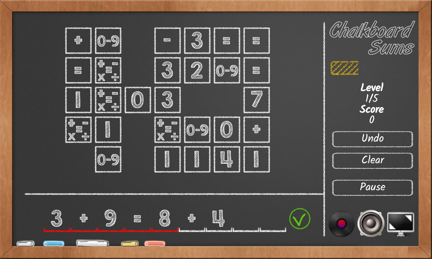 Chalkboard Sums Game Start Screenshot.