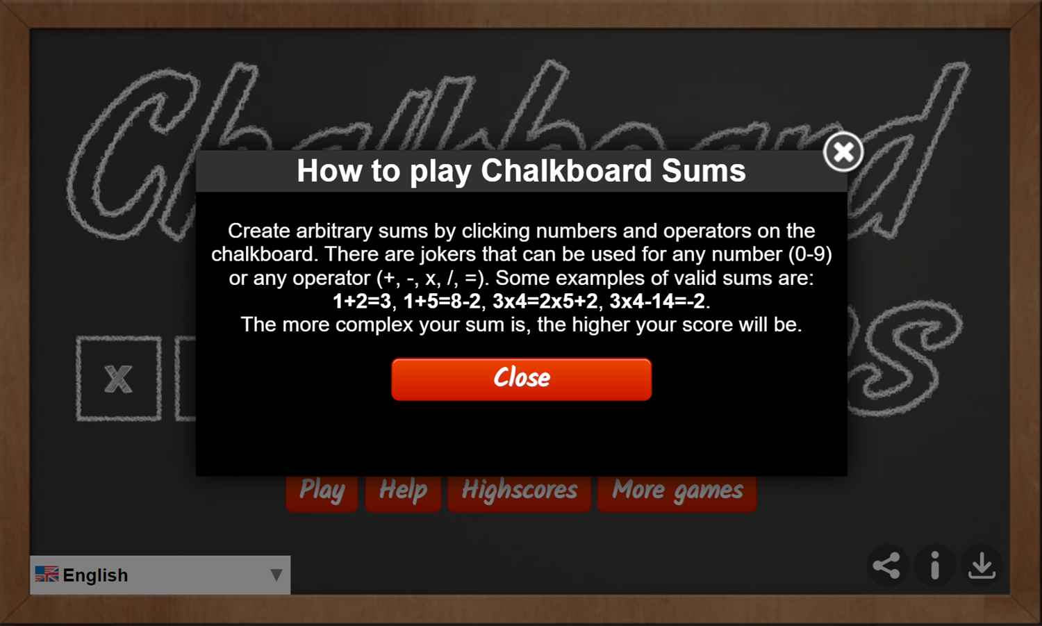 Chalkboard Sums Game How To Play Screenshot.