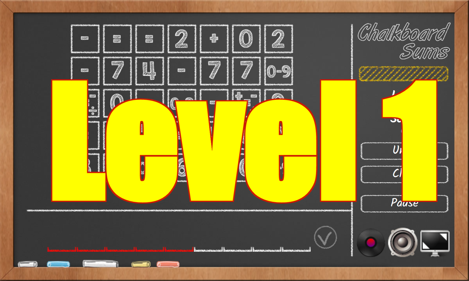 Chalkboard Sums Game Level 1 Screenshot.
