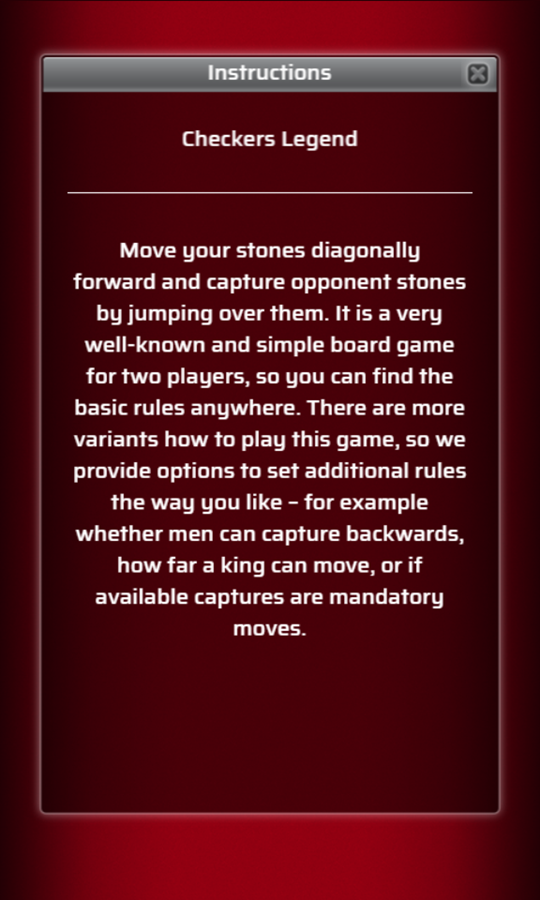 Checkers Legend Game Instructions Screenshot.