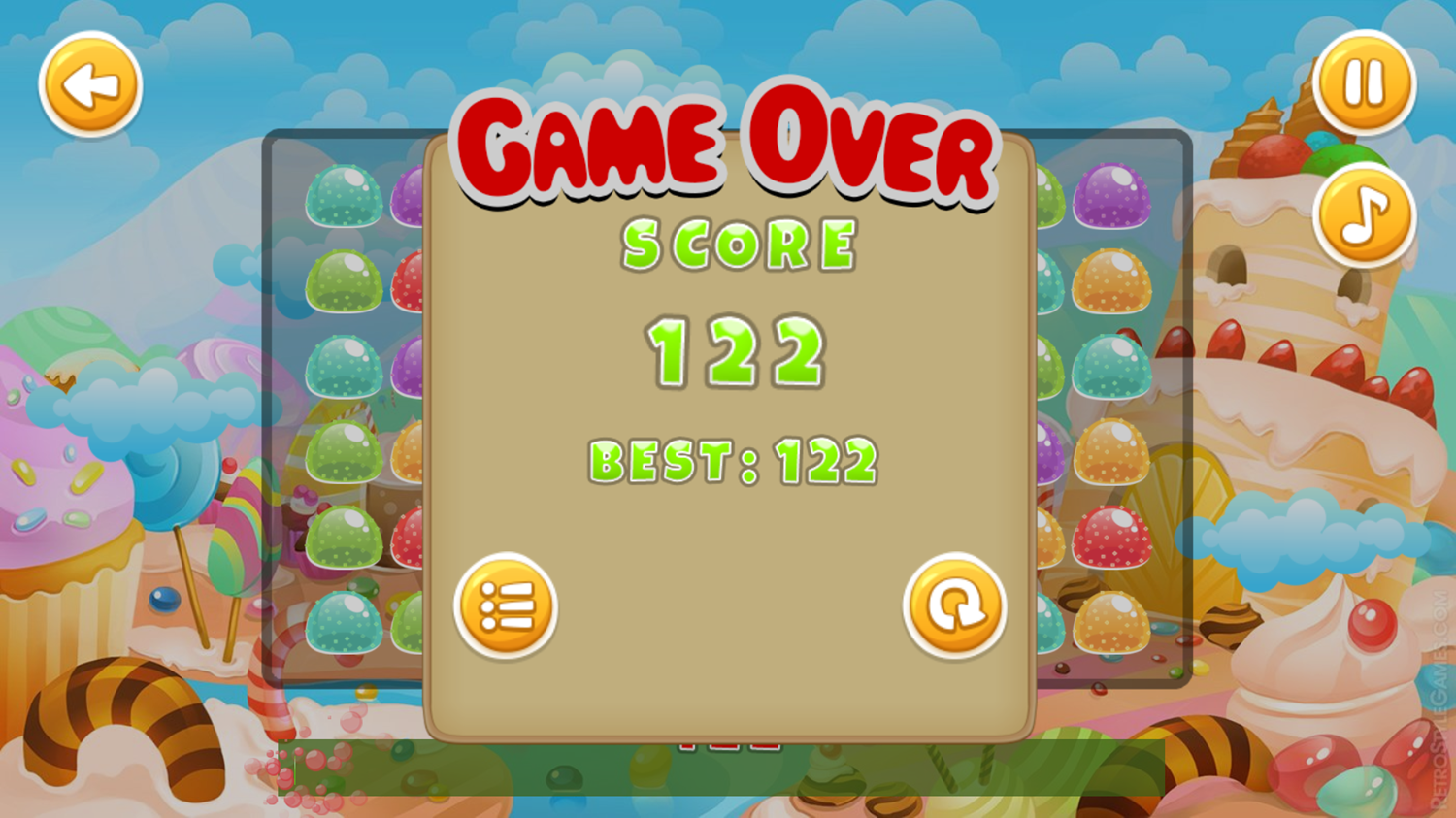 Chewy Jelly Rush Game Over Screenshot.