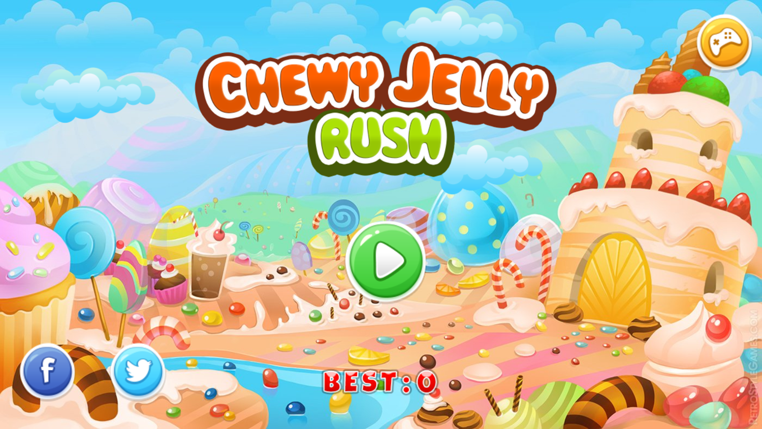 Chewy Jelly Rush Game Welcome Screen Screenshot.