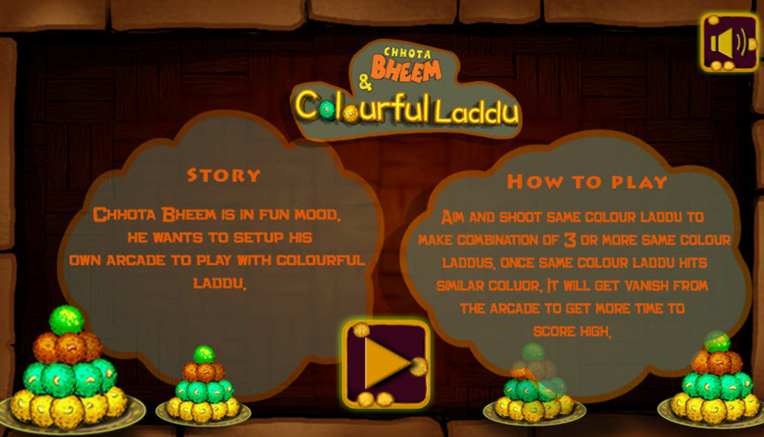 Chhota Bheem and Colorful Laddu Game Welcome Screen Screenshot.