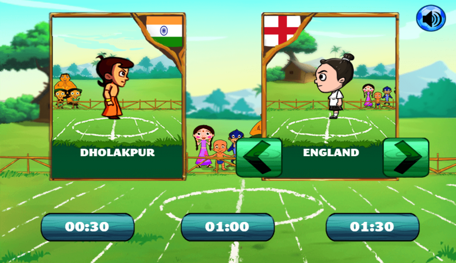 Chhota Bheem and Header Football Competition Game Settings Screenshot.