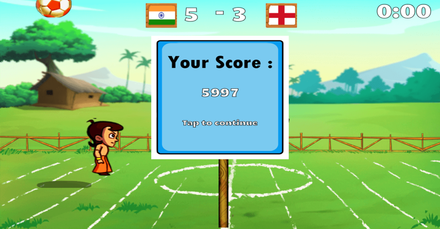 Chhota Bheem and Header Football Competition Game Your Score Screenshot.