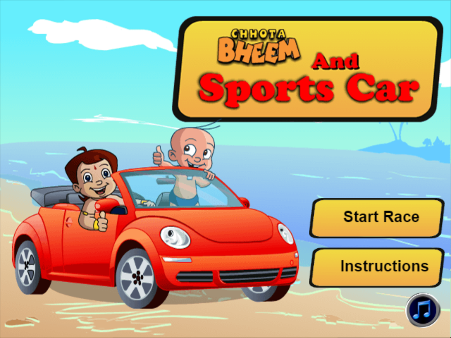 Chhota Bheem And Sports Car Game Welcome Screen Screenshot.
