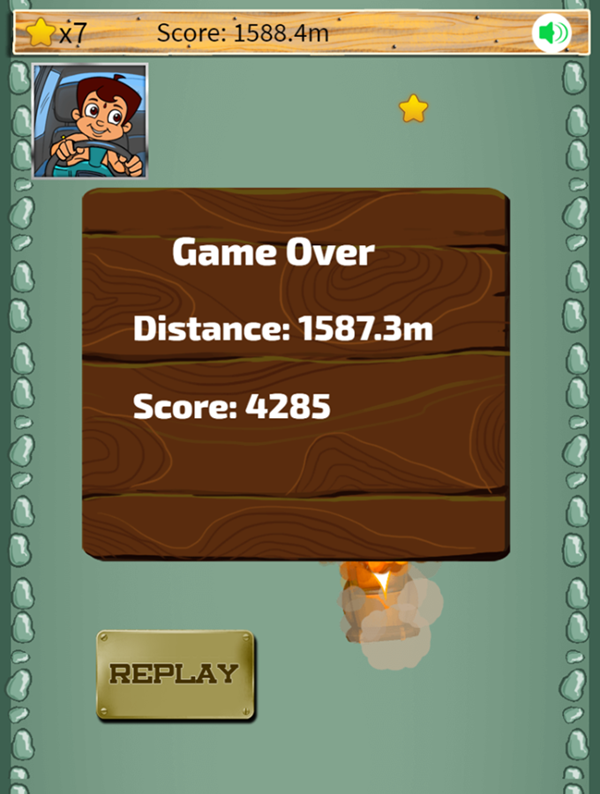 Chhota Bheem Crazy Drive Game Over Screenshot.