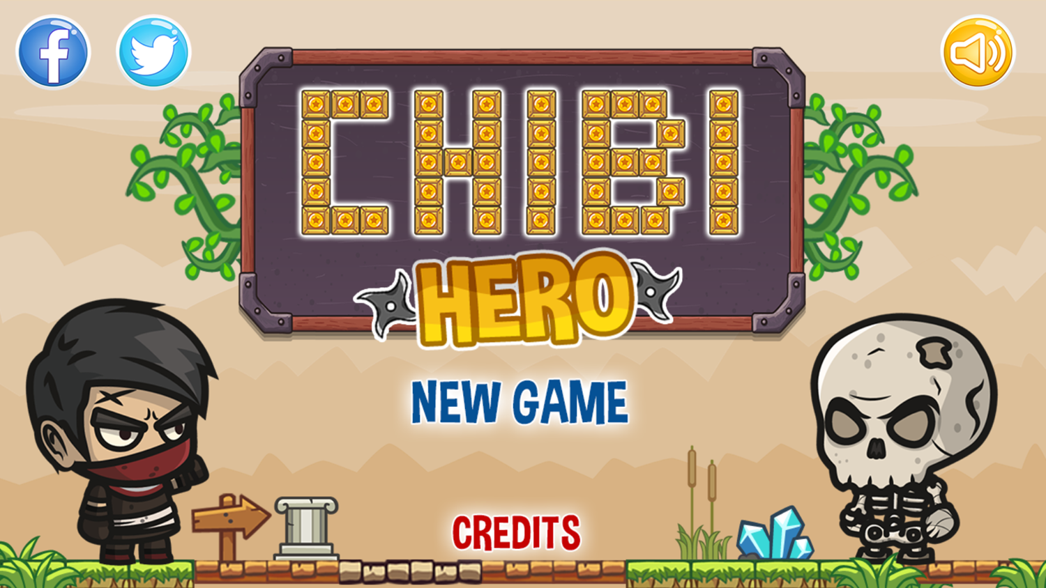 Chibi Hero Game Welcome Screen Screenshot.