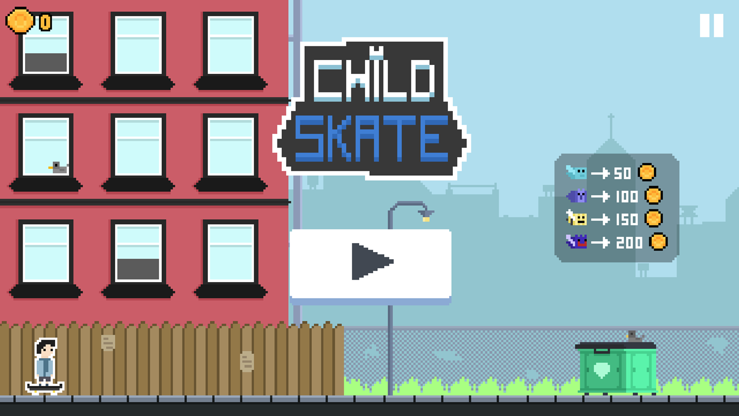 Child Skate Game Welcome Screen Screenshot.