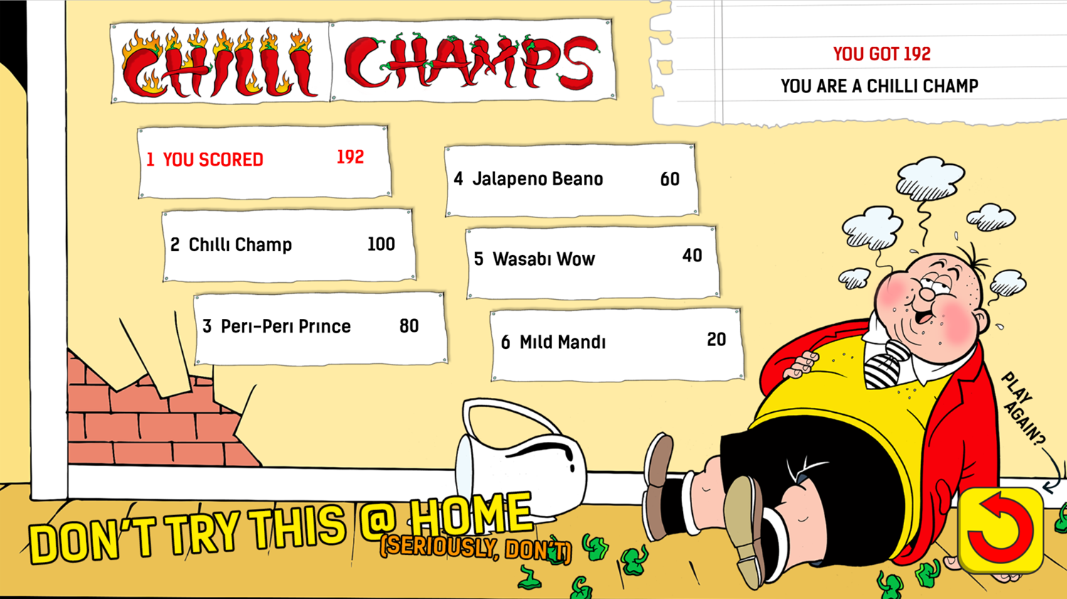 Chilli Chomp Game Over Screen Screenshot.