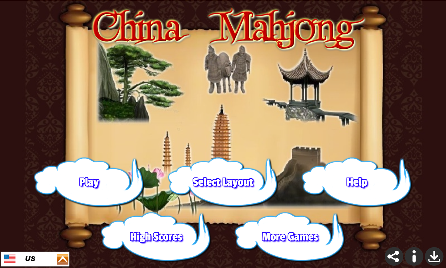 China Mahjong Game Welcome Screen Screenshot.
