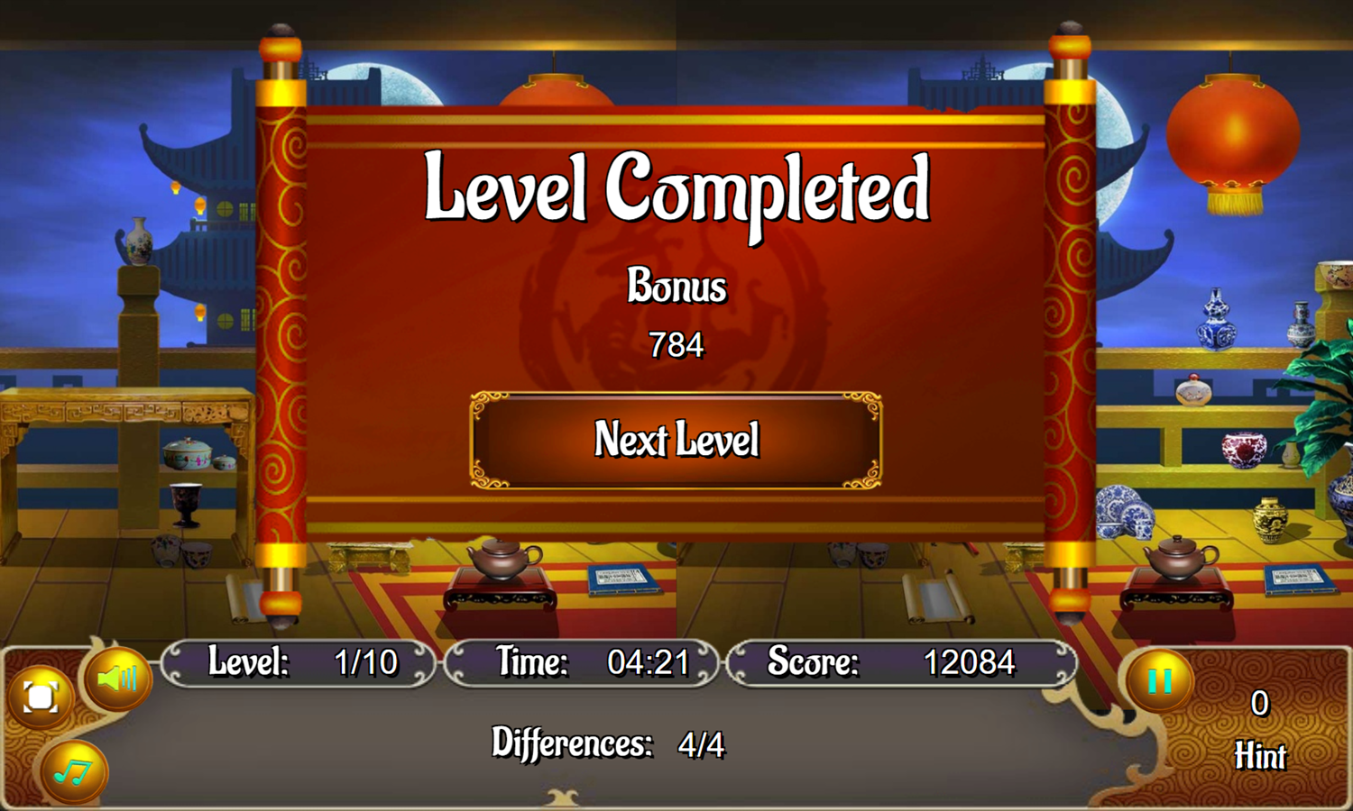 China Temple Game Level Completed Screenshot.