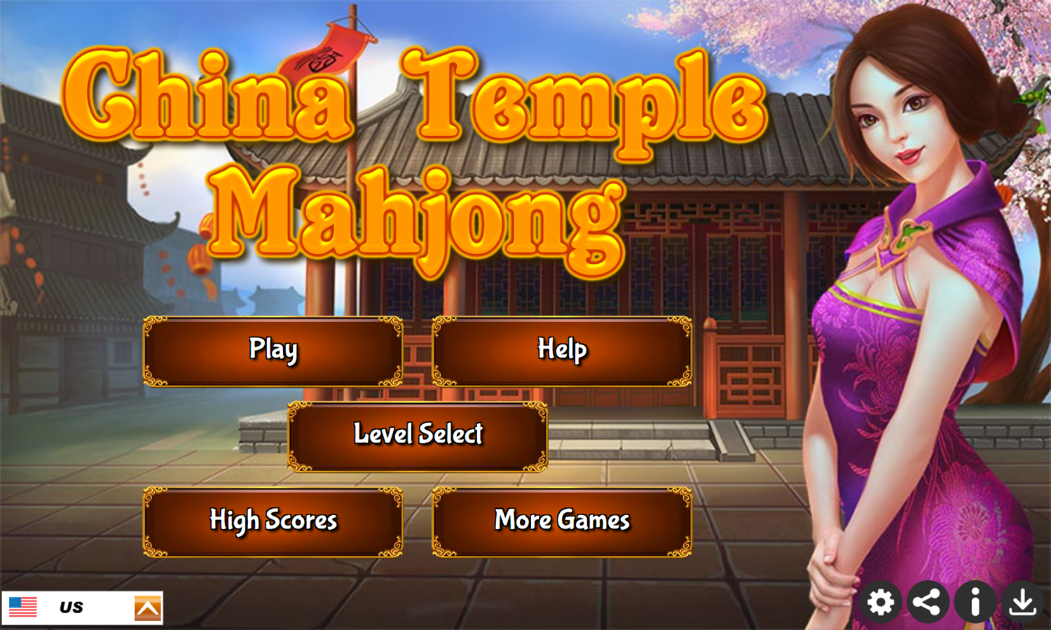 China Temple Mahjong Game Welcome Screen Screenshot.