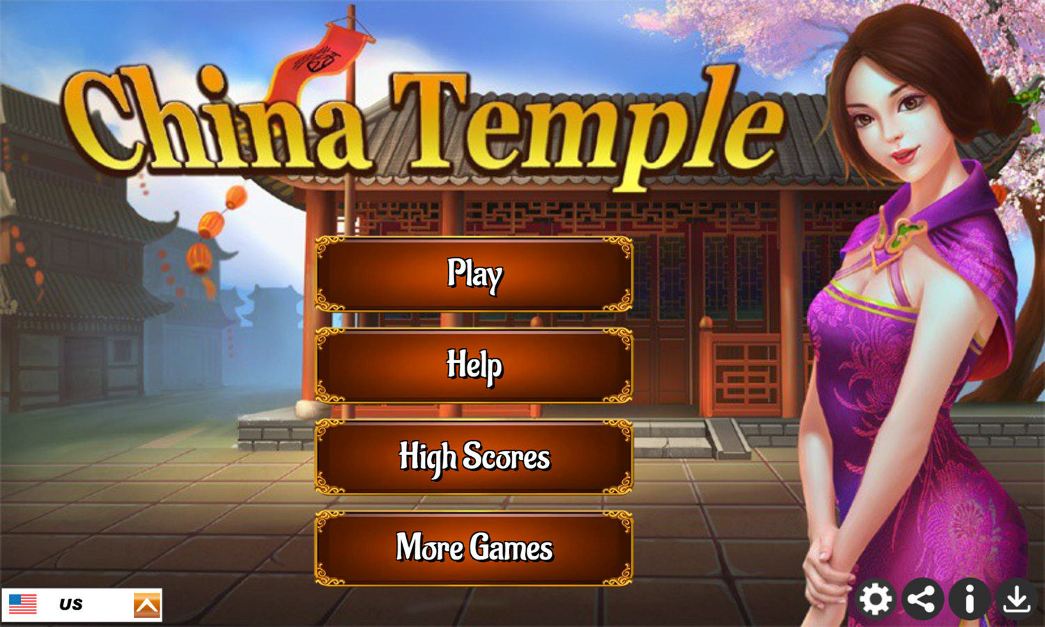 China Temple Game Welcome Screen Screenshot.