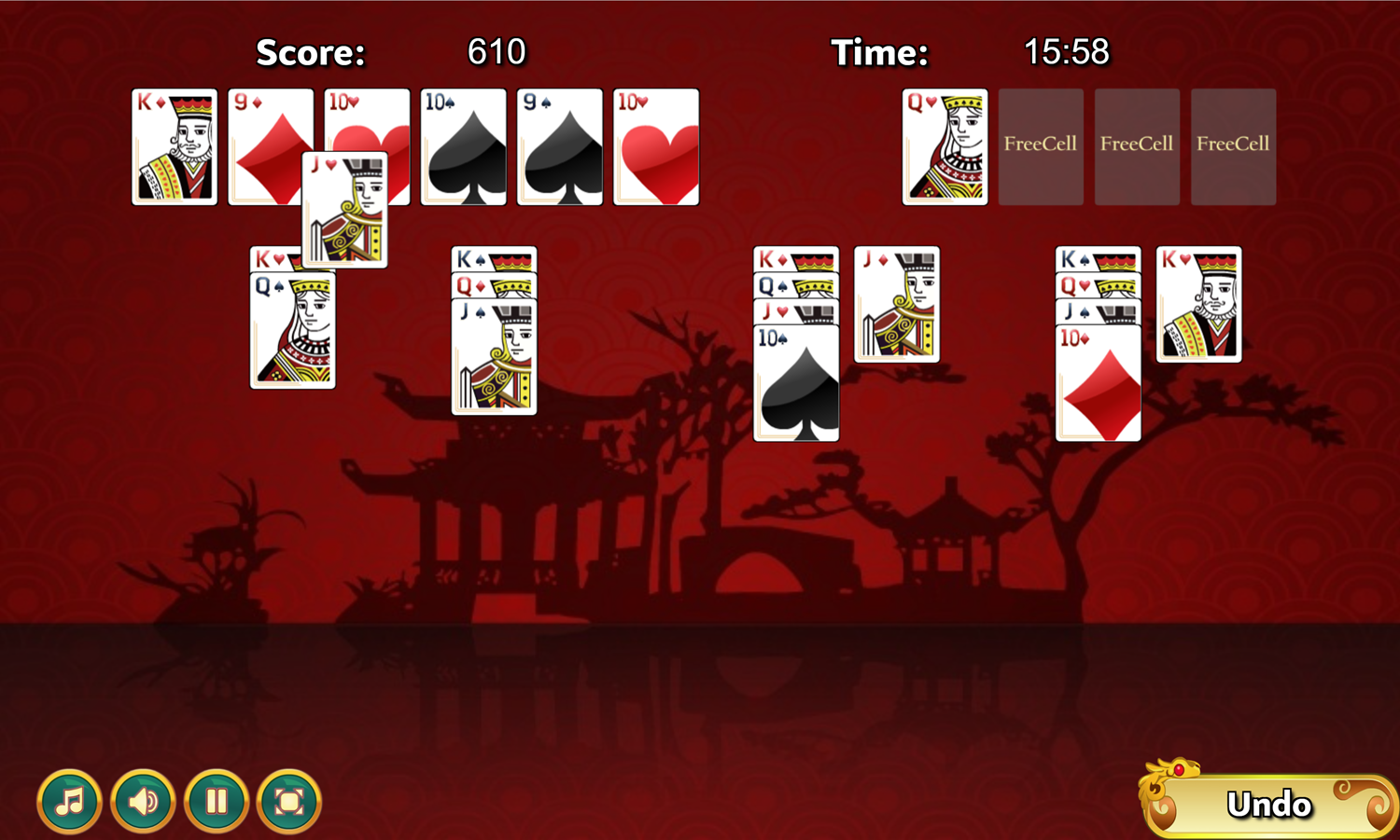 Chinese Freecell Gameplay Screenshot.