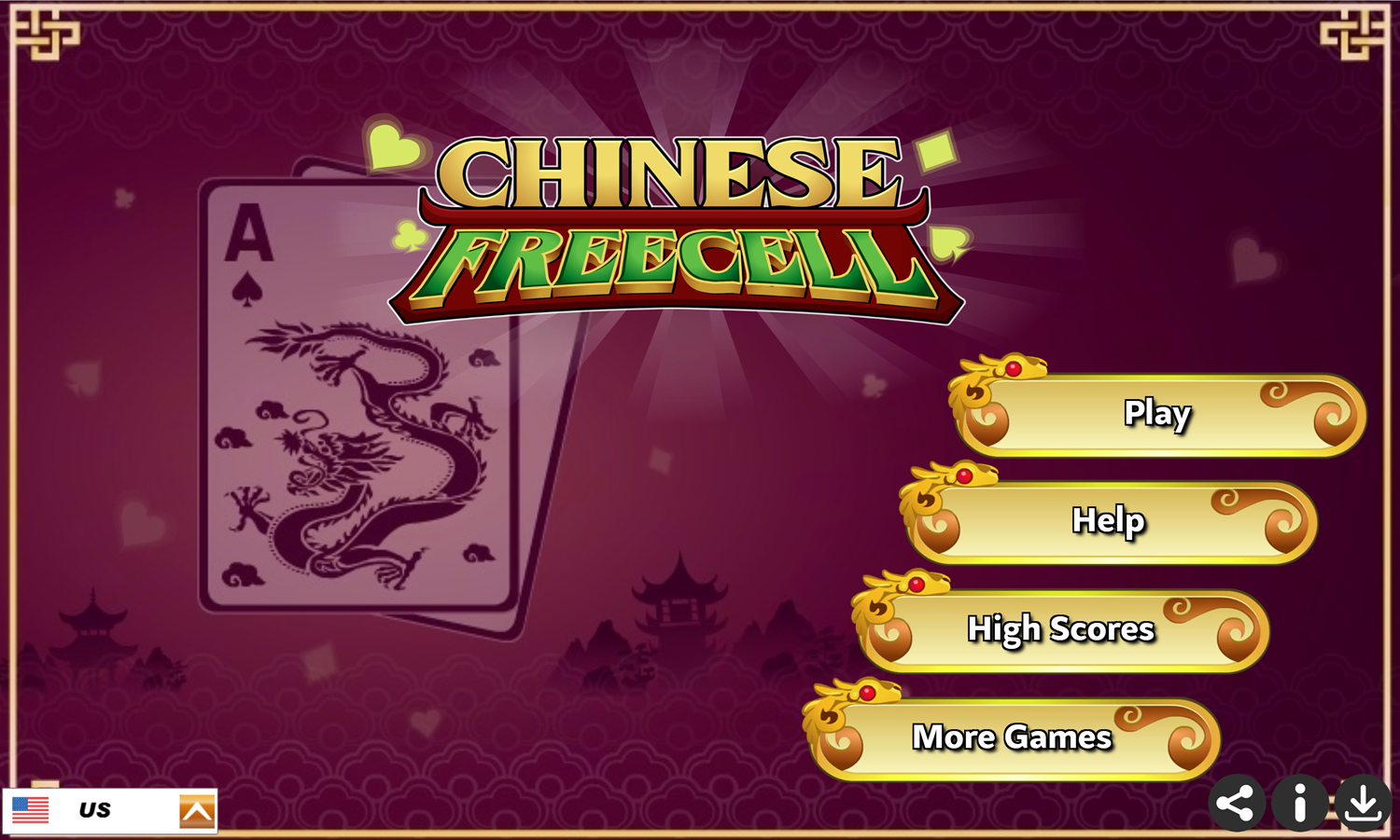 Chinese Freecell Game Welcome Screen Screenshot.