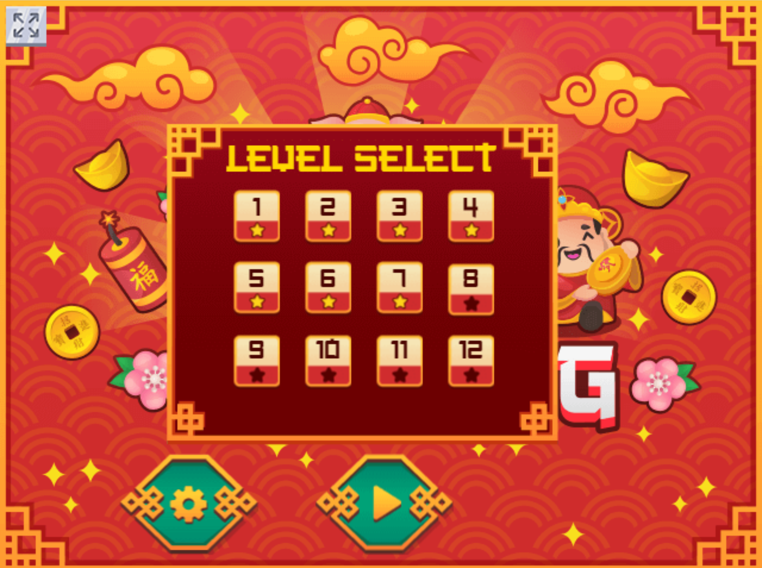 Chinese New Year Mahjong Game Level Select Screen Screenshot.