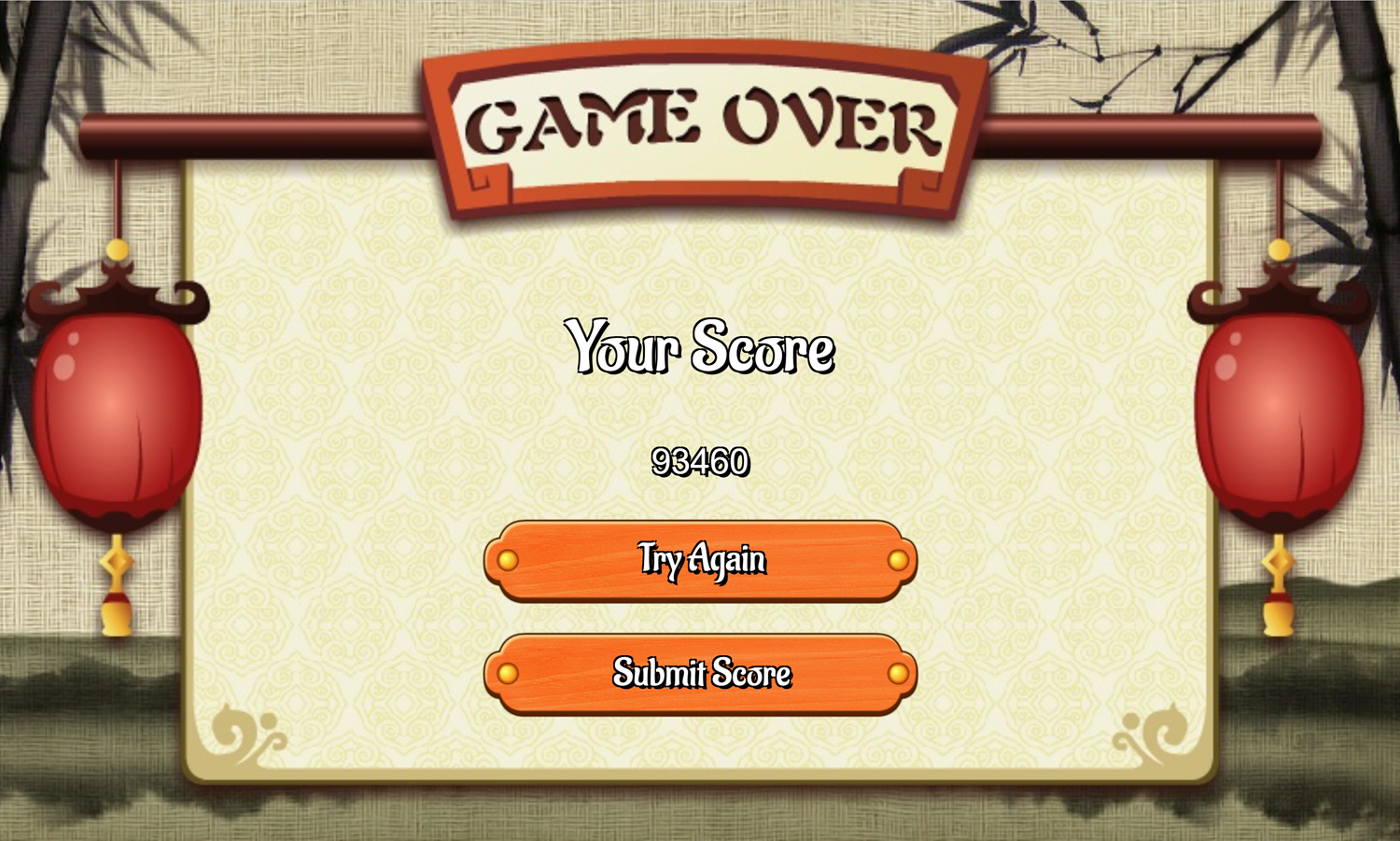 Chinese Solitaire Game Over Screen Screenshot.