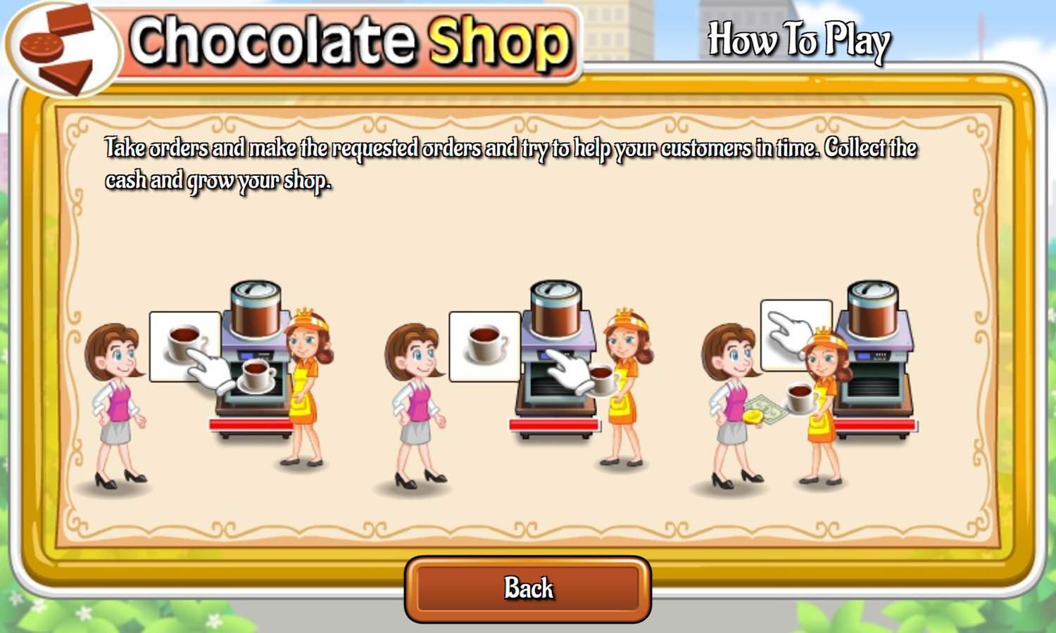 Chocolate Shop Game How To Play Screenshot.