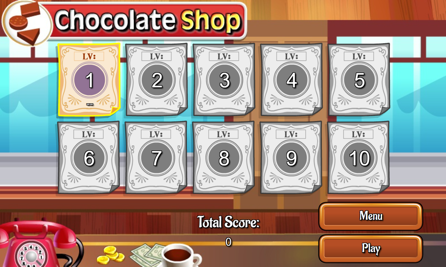 Chocolate Shop Game Stage Select Screenshot.